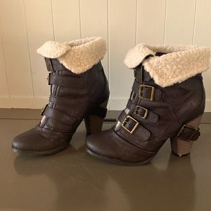Guess Brown fleece lined Buckle heeled boots. “Where did you get those” boots 💋